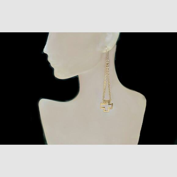 Light Floating Cross earrings Authentic 1/20 -14K Gold Filled 2 25" Drop length - Picture 2 of 8